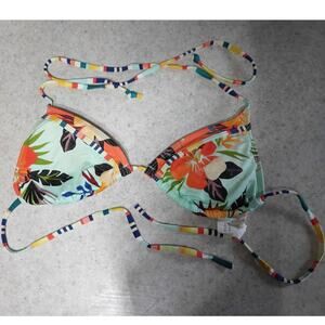 Hobie Pastel Floral Triangle Bikini Top Padded String Swim Romantic Resort Med